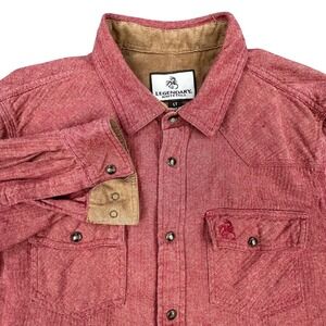 Legendary Whitetails Snap Button Up Shirt Men Lrg Tall Red Herringbone Corduroy